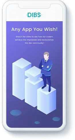 A mobile device displaying a man standing on a rectangular block